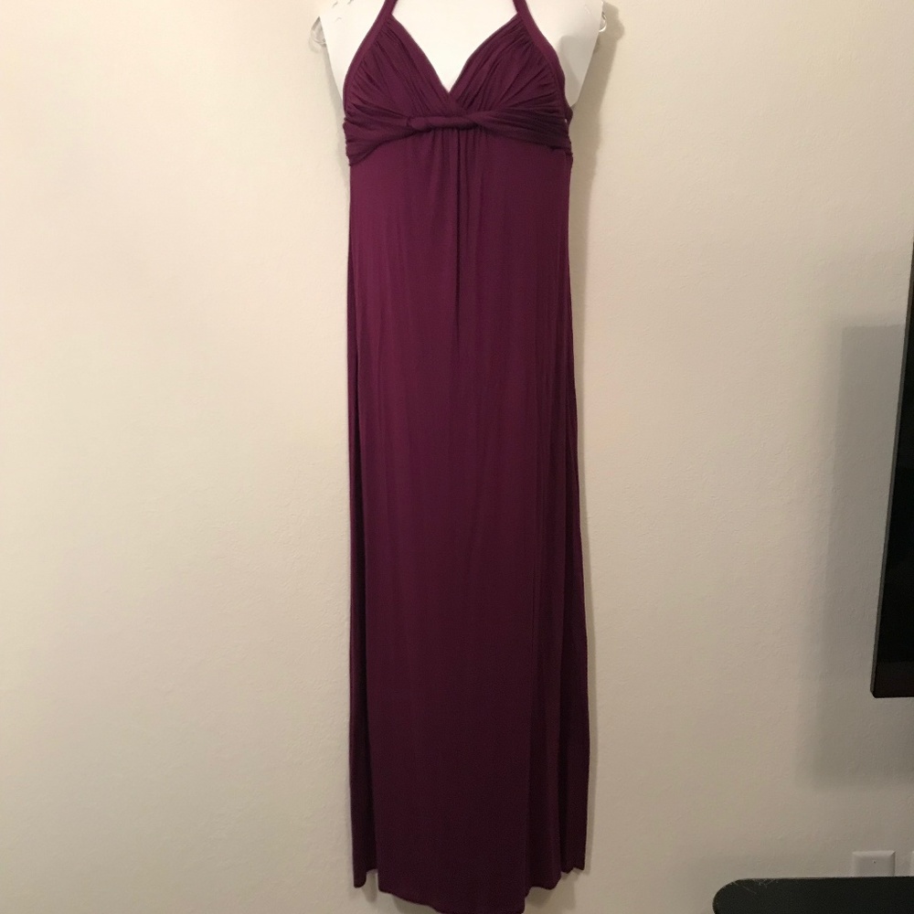 MAX AND CLEO PurplePlum Maxi Halter Dress Sz M NWT